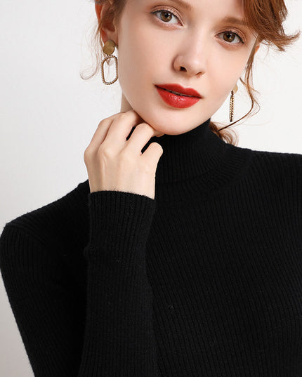 Simple Temperament High Collar Sweater Women's FallWinter Slim Short Pullover