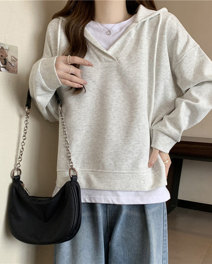 Loose Slimming Patchwork Fake Two-piece Top