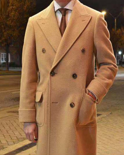 Slim Double Breasted Men's Autumn And Winter Woolen Trench Coat