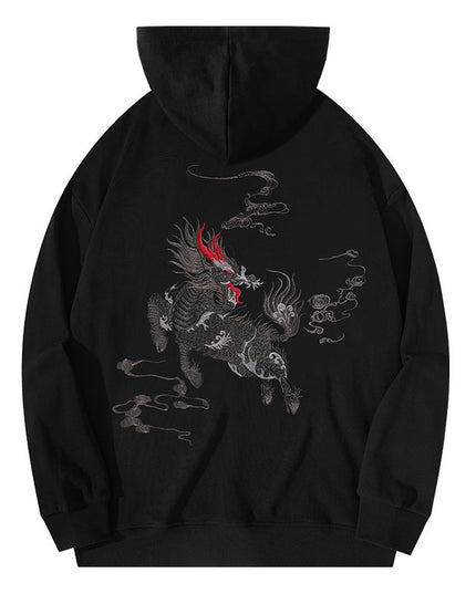 National Fashion Chinese Style KIRIN 3D Printed Loose Plus Size Top Hooded Sweater Men