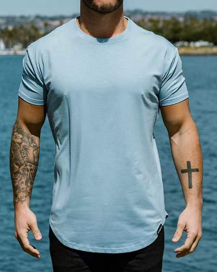 Slim Fit Muscle Round Hem Short Sleeve Popular Sports T-shirt