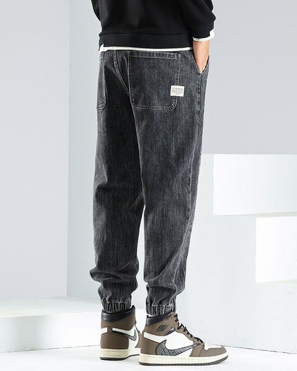 Elastic Waist Jeans Men's Autumn And Winter Loose Plus Size Casual Elastic Ankle-tied Harem Pants