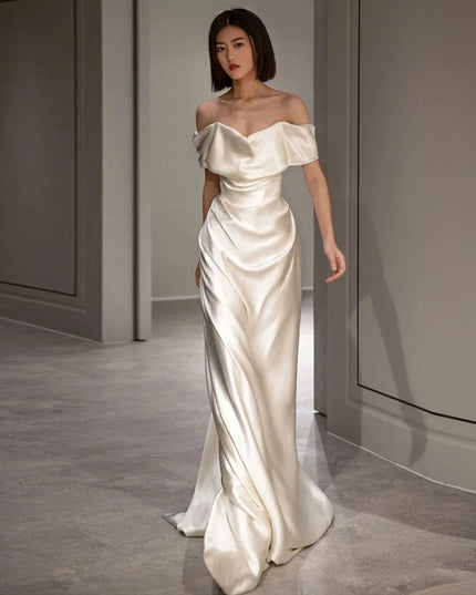 French White Off-shoulder Light Wedding Dress