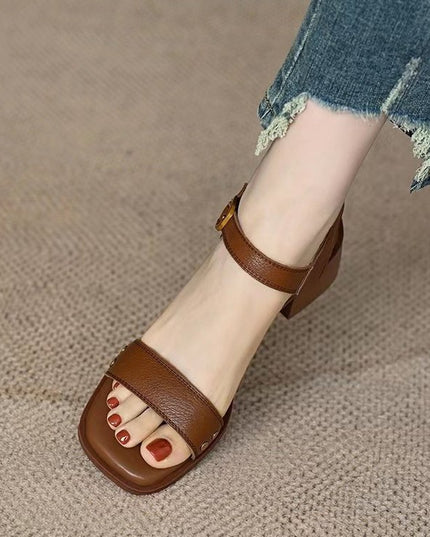 Women's French Style With Chunky Heel All-matching Open Toe Square Toe High Heel Sandals