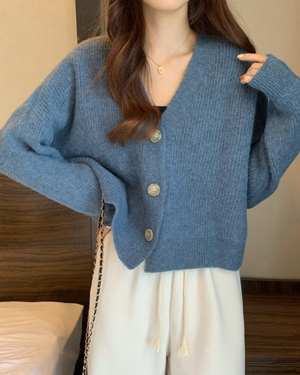 Women's V-neck Pure Color All-match Sweater Coat