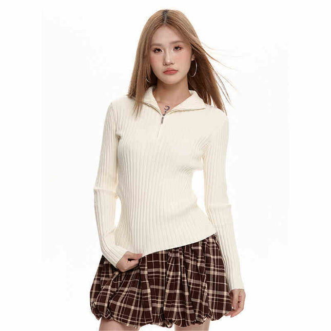 Black Long Sleeve Turtleneck Sweater Zipper Thickening Bottoming Shirt