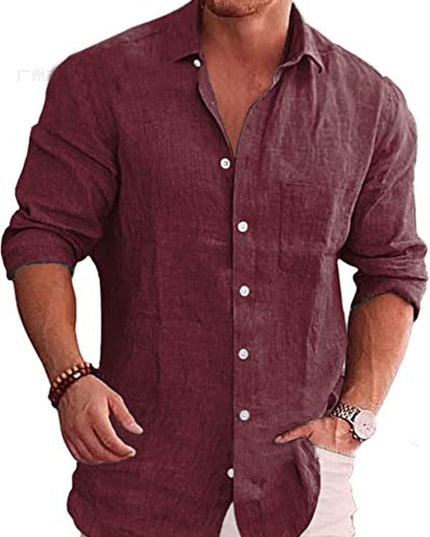 Men's Loose Plus Size Solid Color Shirt Linen Lapel Long Sleeve Casual Shirt