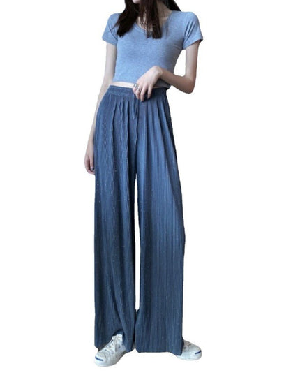 Loose Straight Pleated Ice Silk Leggings Draped Pants Thin High Waist