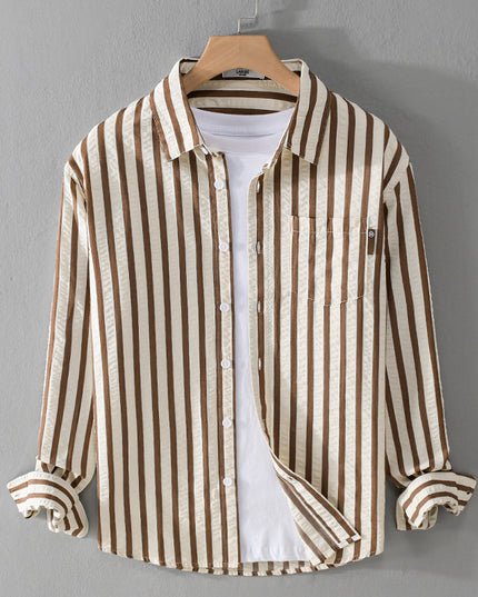 Men's Spring And Autumn Wear Striped Long Sleeve Shirt