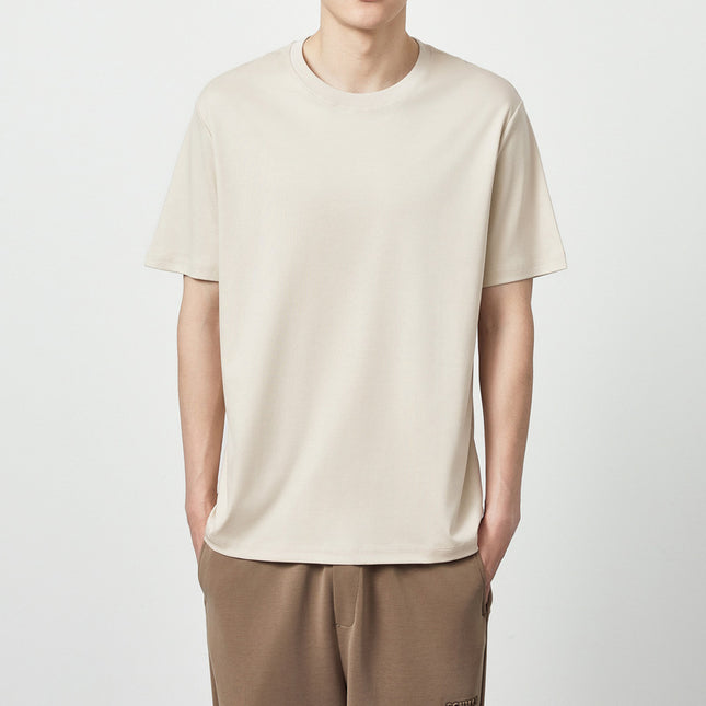 50 Long-staple Cotton Liquid Ammonia Short Sleeve Simple Solid Color Round Neck