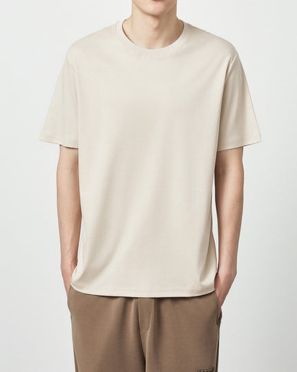 50 Long-staple Cotton Liquid Ammonia Short Sleeve Simple Solid Color Round Neck