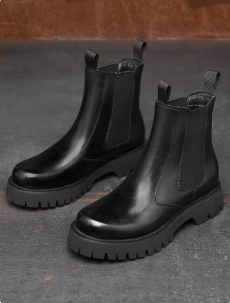 Thick Soled Doc Martens Men's Half High Top Leather Boots Sleeve Tooling Cotton Boots
