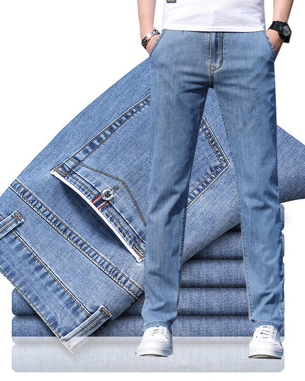 Men's Loose Elastic Jeans Straight Solid Color Casual Trousers
