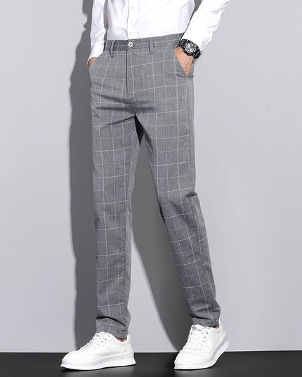 Casual Pants Men's Simple Plaid Slim Fit Straight-leg Trousers