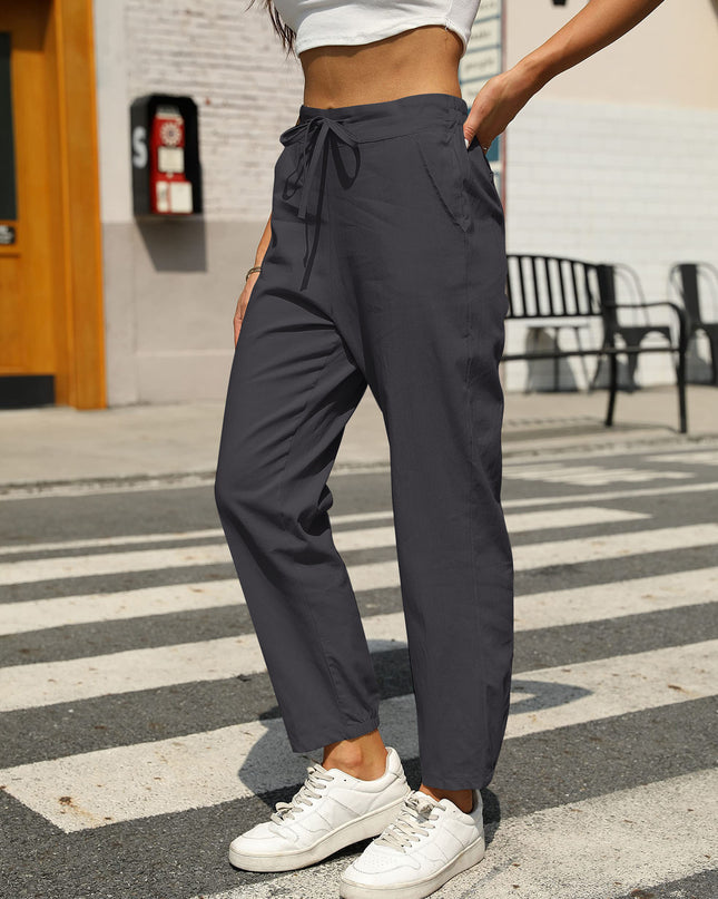 New Casual Linen Drawstring Pants For Women - Comfortable & Stylish