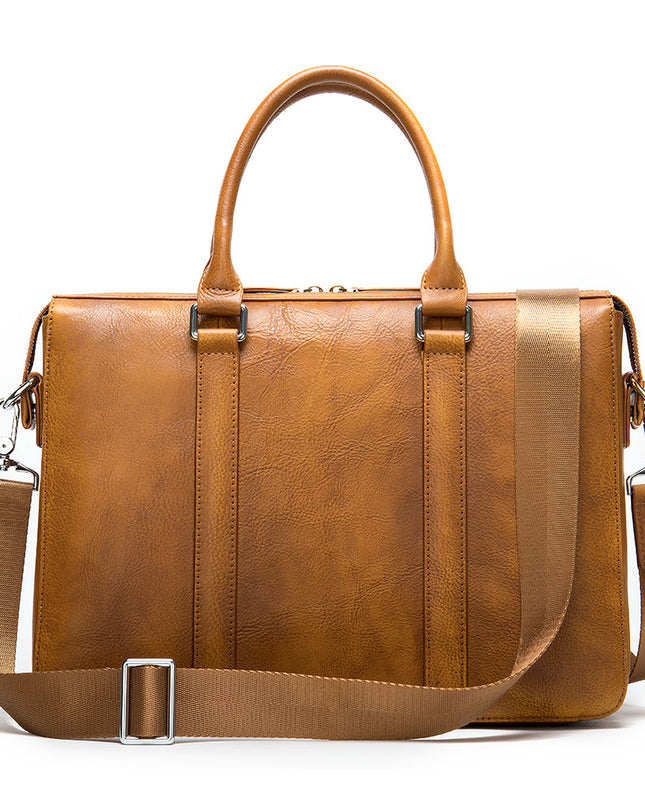 Vintage Men's Leather Briefcase Fashionable Business 14 Inch Computer Handbag