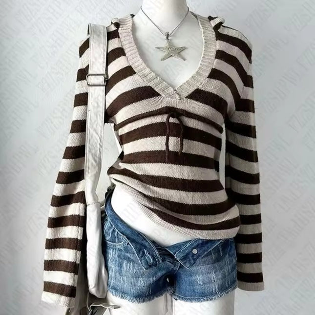 Women's V-neck Stripes Pullover Sweater