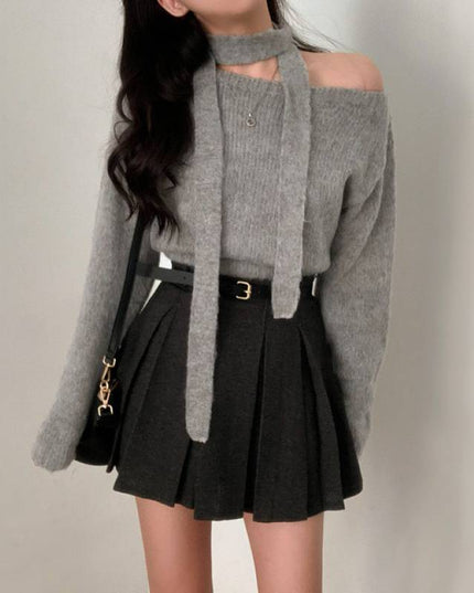 Women's Off-shoulder Long-sleeved Sweater Temperament Wild