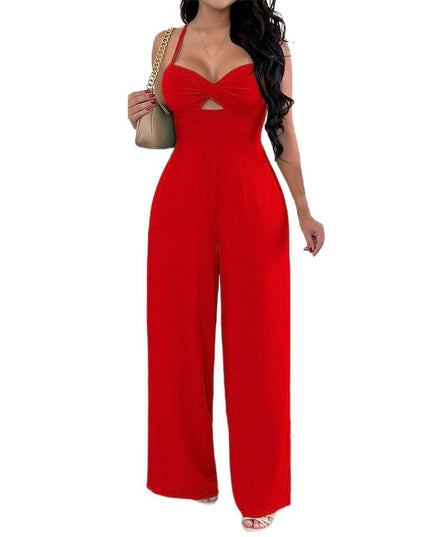 Leisure Vacation Commute Style Solid Color Sling Wide Leg Jumpsuit For Women