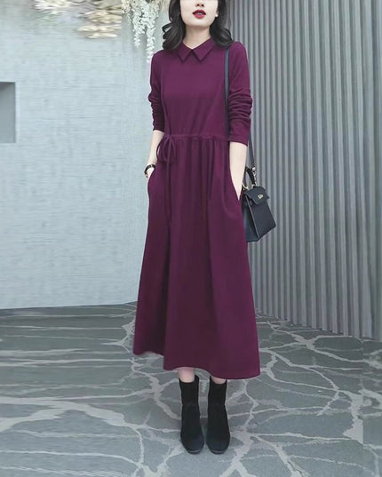 Fashionable High-end Solid Color Autumn And Winter New Plus Size Dress
