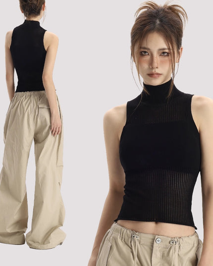 Black I-shaped Vest Camisole Women's Sleeveless High Neck Short Top