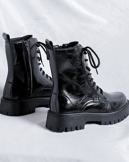 Patent Leather Martin Boots Men's Zipper Glitter Tied