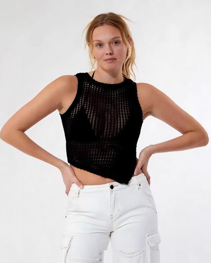 Spring And Summer Fashion European And American Style Sexy Beach Style Side Open Split Vest Knitwear Top