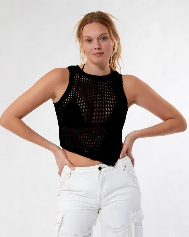 Spring And Summer Fashion European And American Style Sexy Beach Style Side Open Split Vest Knitwear Top