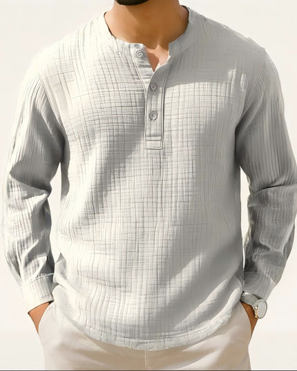 Cotton And Linen Long Sleeve Shirt T-shirt Round Neck