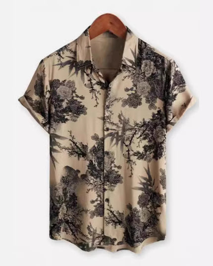 Hawaiian Printing Lapel Short Sleeve Shirt