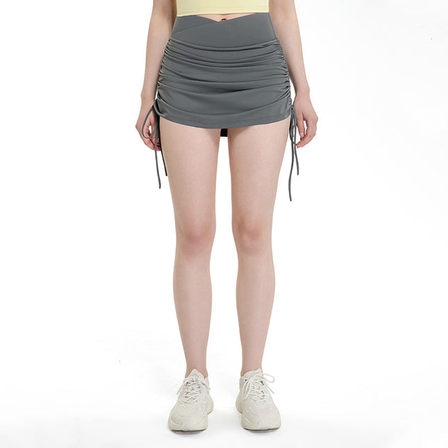 Drawstring High Top Sports Short Skirt Women's Running Anti-exposure Yoga Shorts