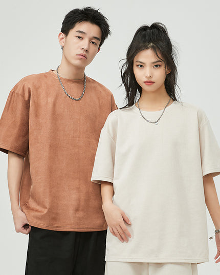 American Retro Short Sleeve T-shirt Men's Suede Loose