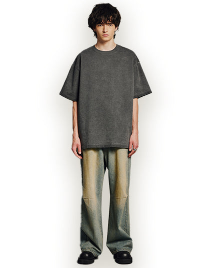 Heavy Dirty Washed Old Loose Double Yarn Cotton Short Sleeve