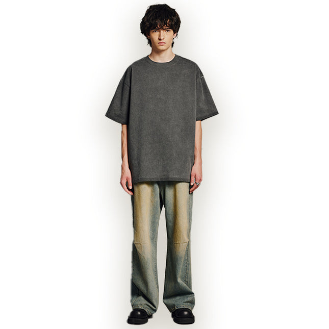 Heavy Dirty Washed Old Loose Double Yarn Cotton Short Sleeve