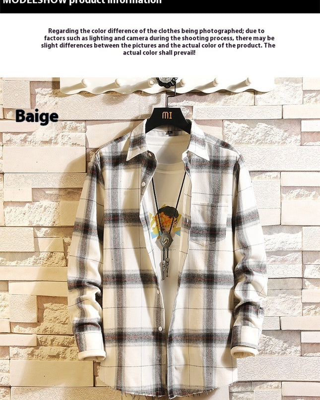 Men's Casual Plaid Shirt Korean Style