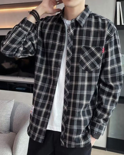 Loose Hong Kong Style Casual Coat Youth Plaid Shirt