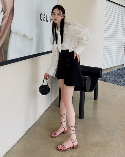 Roman Chunky Heel Sandals Summer New Korean Style Square Toe Hollow Out Strap Women's Mid-heel Shoes
