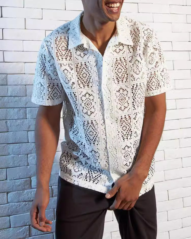 Cross Border Mesh Hollow Out Shirt