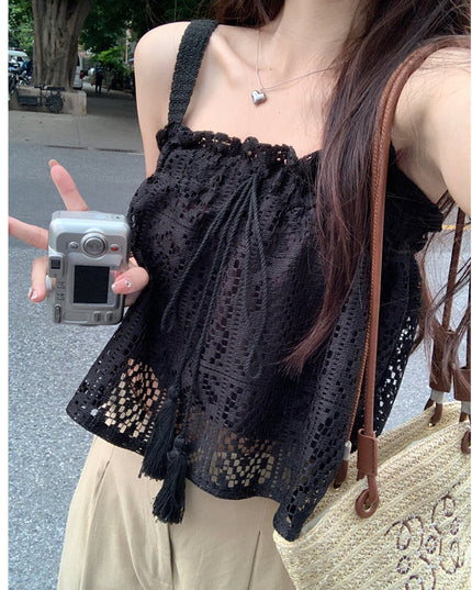 Hollow-out Crocheted Wooden Ear Lace Camisole