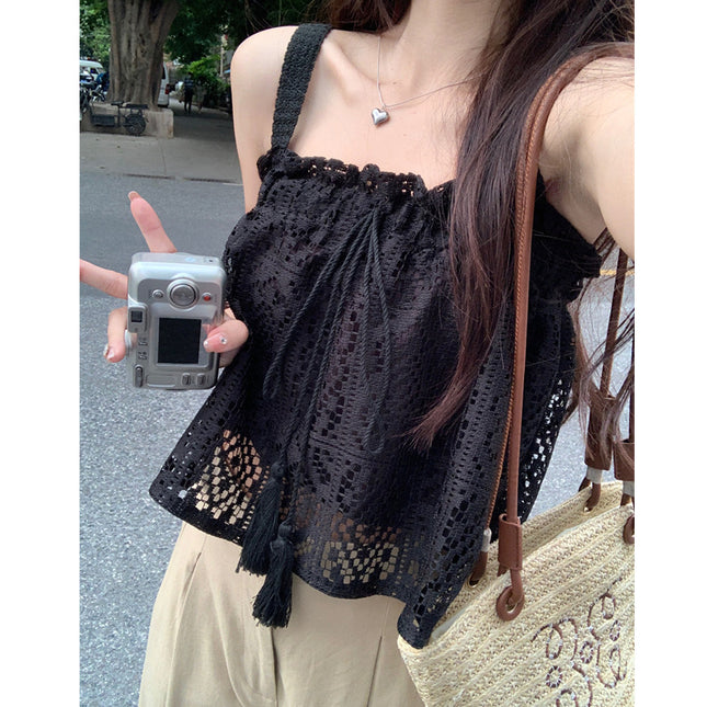 Hollow-out Crocheted Wooden Ear Lace Camisole
