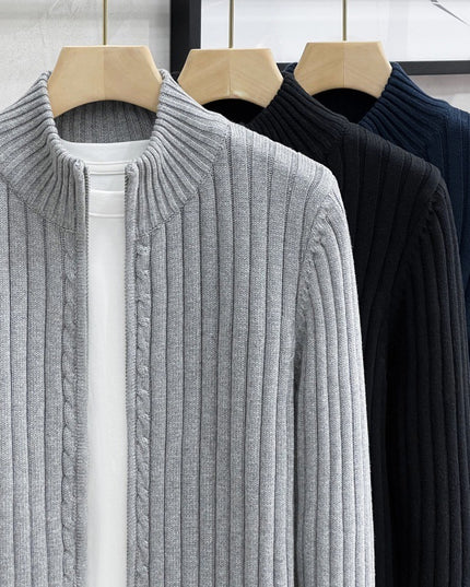 Cardigan Sweater Solid Color Zipper Outerwear Sweater Men's Coat