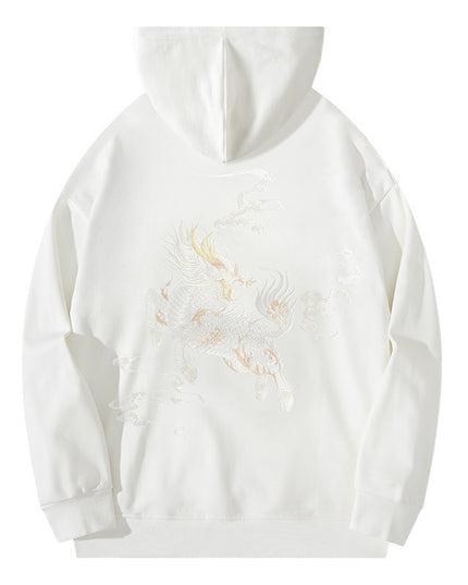 National Fashion Chinese Style KIRIN 3D Printed Loose Plus Size Top Hooded Sweater Men