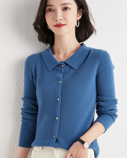 Polo Collar Slim Fit Slimming Long Sleeves Top Breasted Cardigan