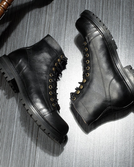 Martin Boots Men's Leather Shoes High-top Retro Plus Velvet Leather  Thick-soled Soft Leather