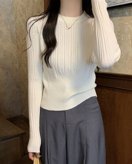 Korean Style Sunken Stripe Round Neck Long Sleeve Sweater