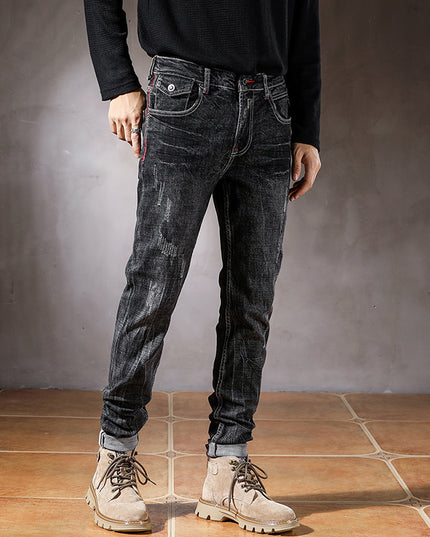 Black Ripped Long Jeans Male