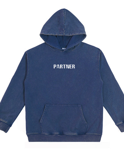 Loose Fitting Wax Printed Retro Vintage Vintage Hooded Sweatshirt For Men