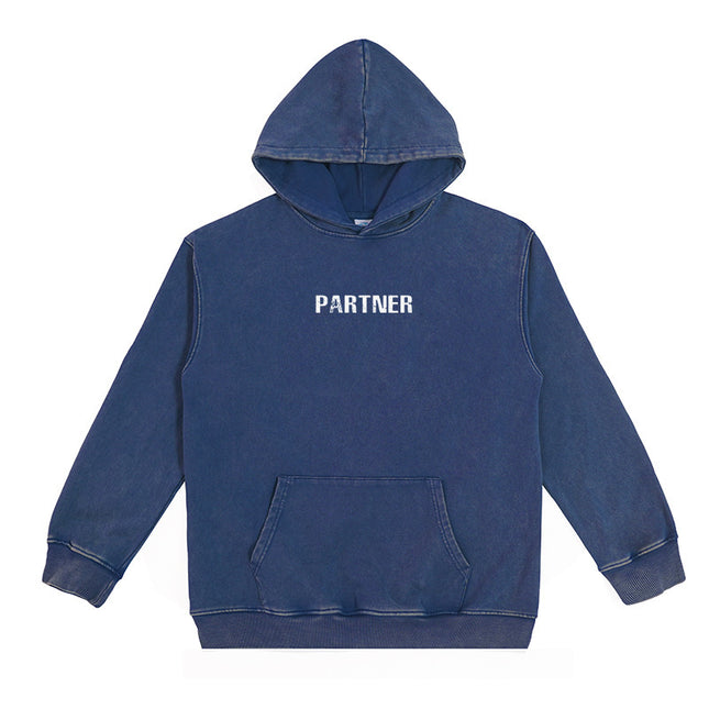 Loose Fitting Wax Printed Retro Vintage Vintage Hooded Sweatshirt For Men