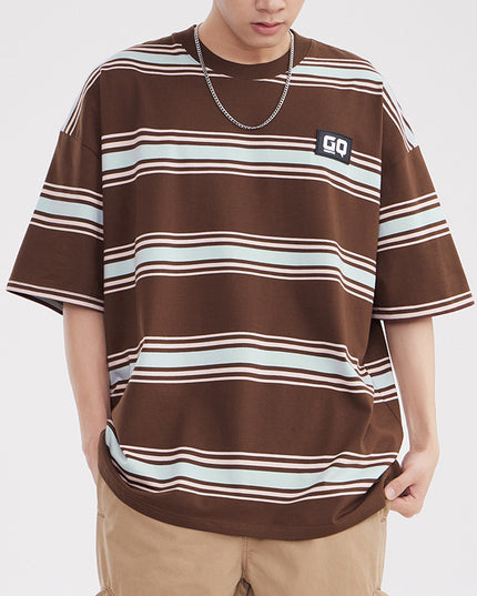 Vintage Stripe Niche Couple Loose Half-sleeve Top