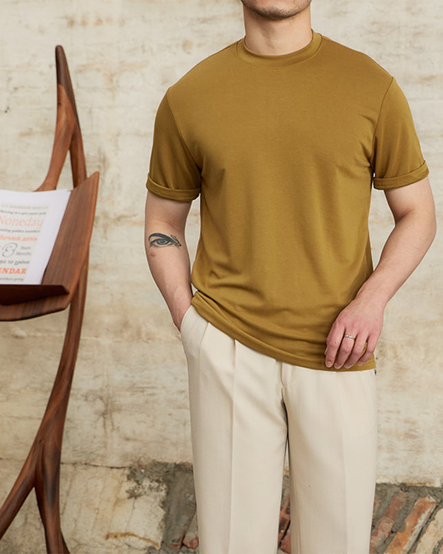 Summer Skin-friendly Soft Glutinous Draping Short Sleeve Round Neck T-shirt Casual Stretch Men